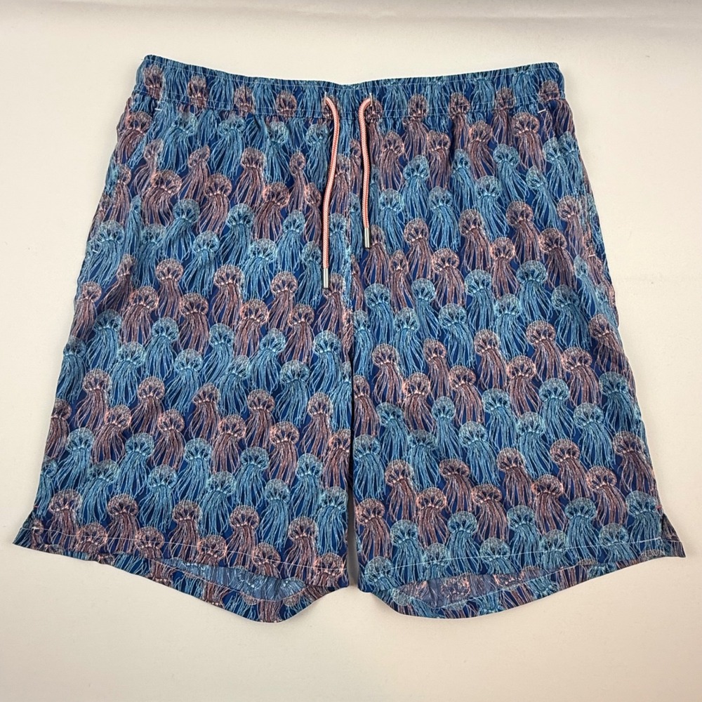 Peter Millar Seaside Collection Mens XL Jellyfish Print Swim Trunks Blue Pink